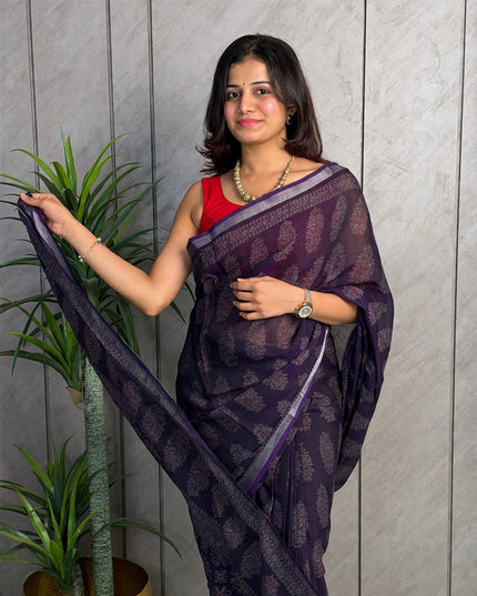 Royal Purple Linen Ready-to-Wear Saree