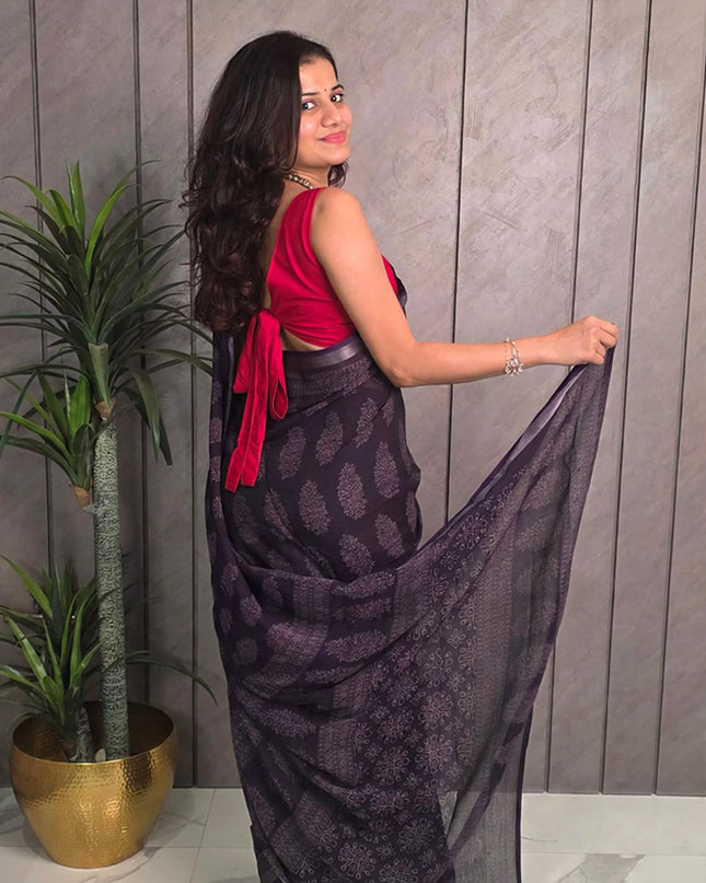 Royal Purple Linen Ready-to-Wear Saree