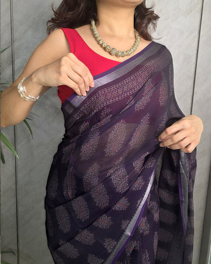 Royal Purple Linen Ready-to-Wear Saree