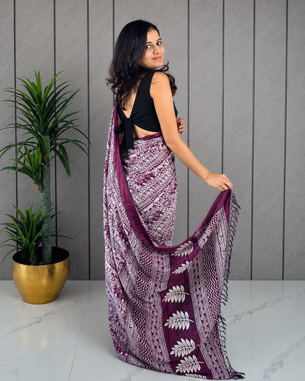 Wine Maroon & White Rasmalai Ready-to-Wear Saree
