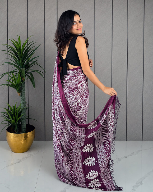 Wine Maroon & White Rasmalai Ready-to-Wear Saree