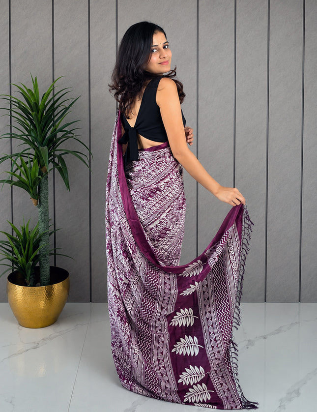 Wine Maroon & White Rasmalai Ready-to-Wear Saree