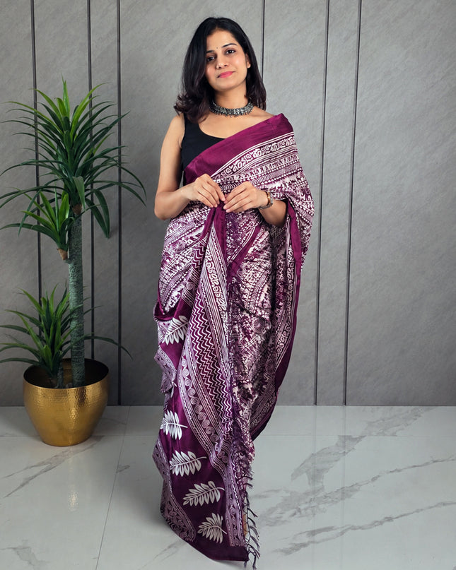 Wine Maroon & White Rasmalai Ready-to-Wear Saree