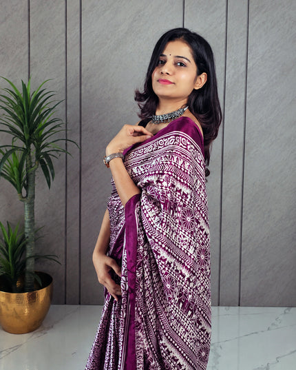 Wine Maroon & White Rasmalai Ready-to-Wear Saree