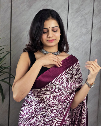 Wine Maroon & White Rasmalai Ready-to-Wear Saree