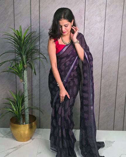 Royal Purple Linen Ready-to-Wear Saree