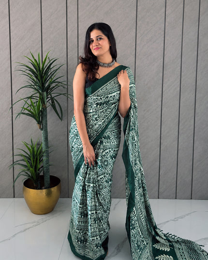 Teal Blue & White Rasmalai Ready-to-Wear Saree