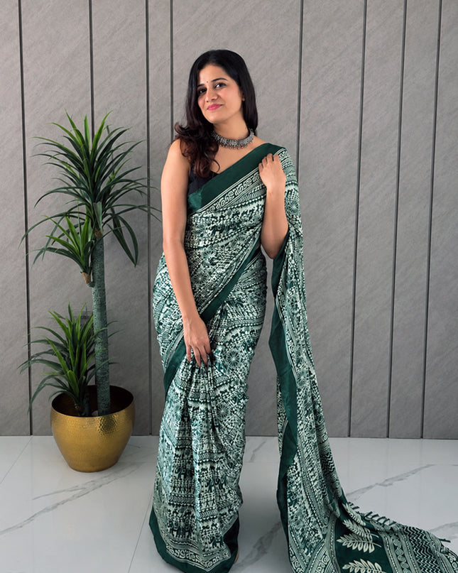 Teal Blue & White Rasmalai Ready-to-Wear Saree