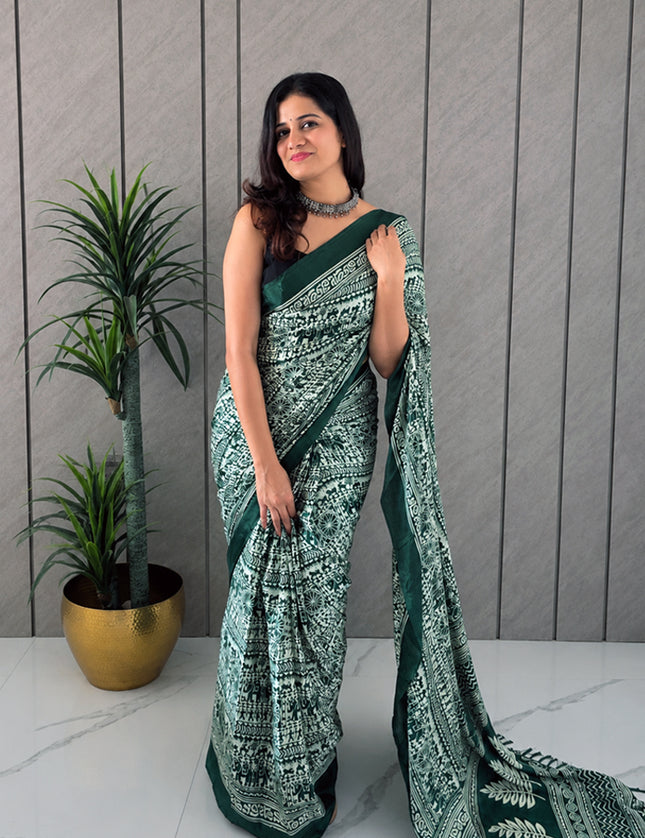 Teal Blue & White Rasmalai Ready-to-Wear Saree