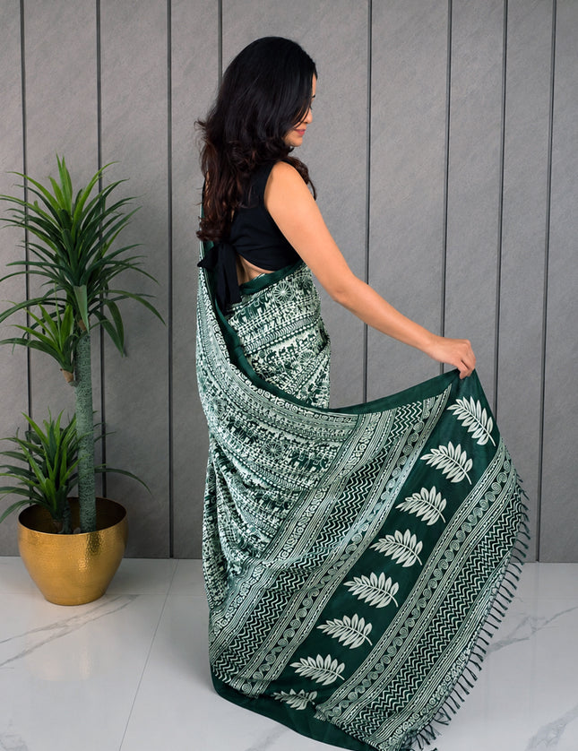 Teal Blue & White Rasmalai Ready-to-Wear Saree