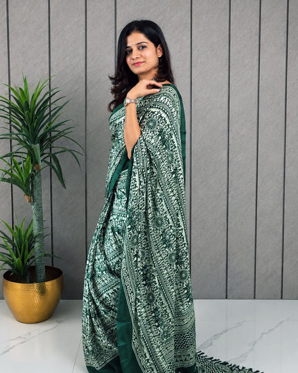Teal Blue & White Rasmalai Ready-to-Wear Saree